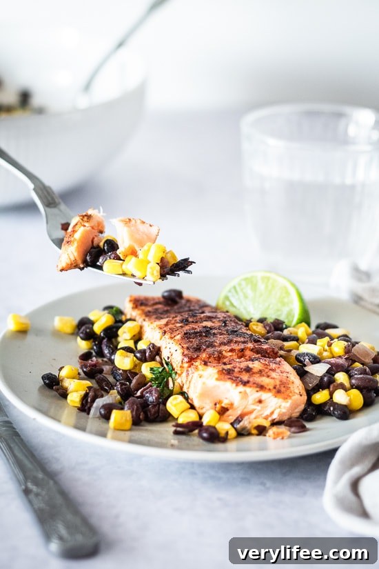 grilled salmon with corn and black beans