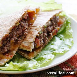 Buffalo burger quesadilla on plate