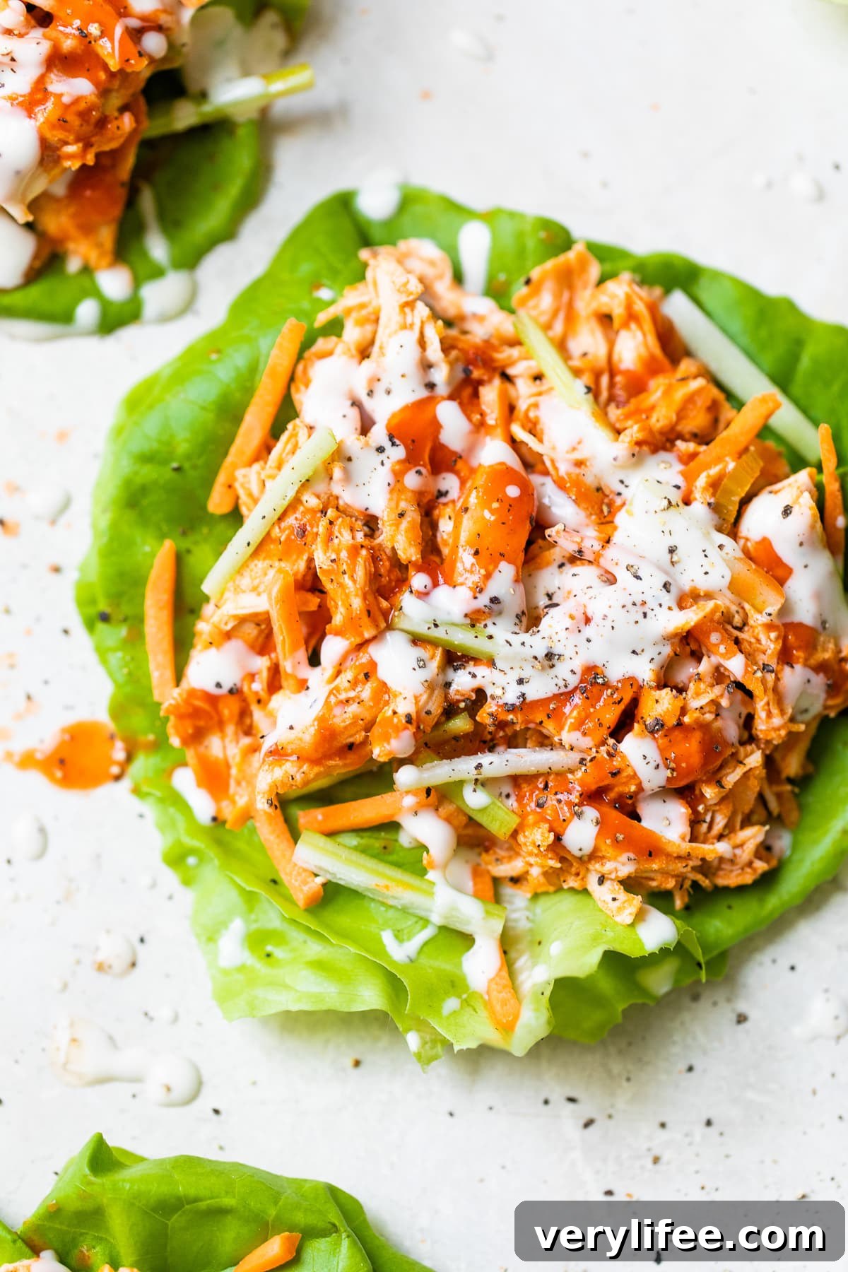 Buffalo Chicken Breast served on Lettuce Wraps