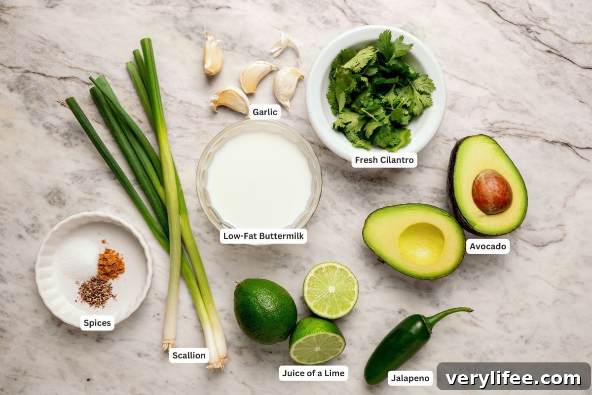Creamy Avocado, Cilantro and Lime Dressing 4 Ingredients for avocado cilantro lime dressing.