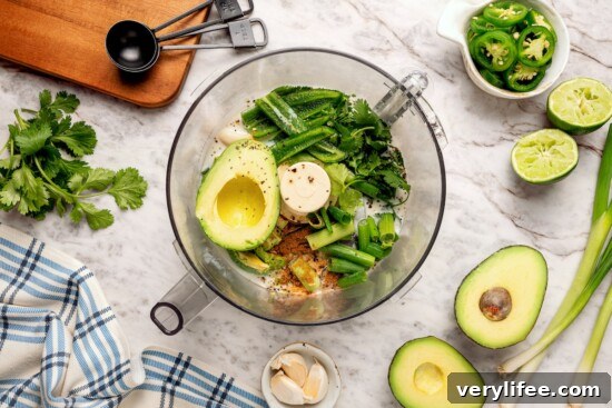 Creamy Avocado, Cilantro and Lime Dressing 5 Ingredients for avocado cilantro lime dressing in food processor.