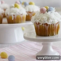 Skinny Coconut Cupcakes - finished cupcake on display