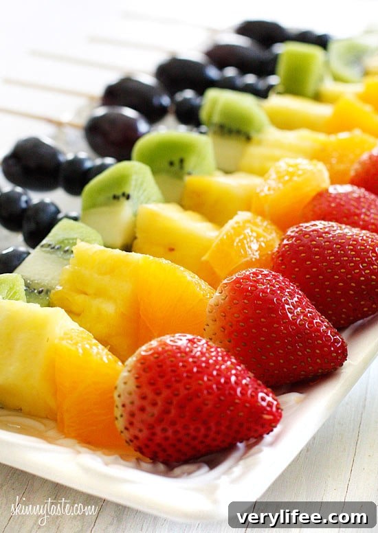 Rainbow Fruit Skewers with Yogurt Fruit Dip – A healthy snack or dessert for kids and adults alike!