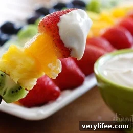 Rainbow Fruit Skewers with Yogurt Fruit Dip – A healthy snack or dessert for kids and adults alike!
