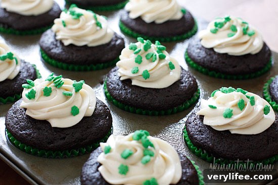 Chocolate Stout Cupcakes with Bailey's Irish Cream Cheese Frosting