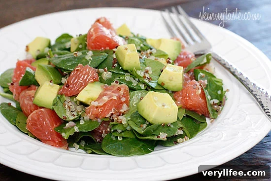 This Quinoa Salad with Spinach Grapefruit and Avocado is loaded with vitamin C, A, Potassium and good heart-healthy fats!!