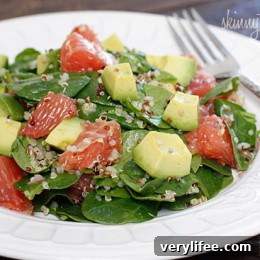 This Quinoa Salad with Spinach Grapefruit and Avocado is loaded with vitamin C, A, Potassium and good heart-healthy fats!!