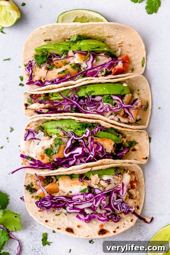 Cilantro Lime Fish Tacos Recipe 5 These easy Cilantro Lime Fish Tacos are made with flaky white fish, tomatoes, jalapeños, cilantro and lime topped with avocado.