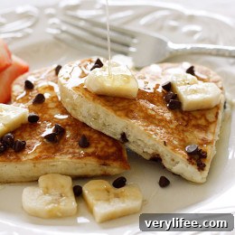 Heart-shaped Chocolate Chip Banana Pancakes