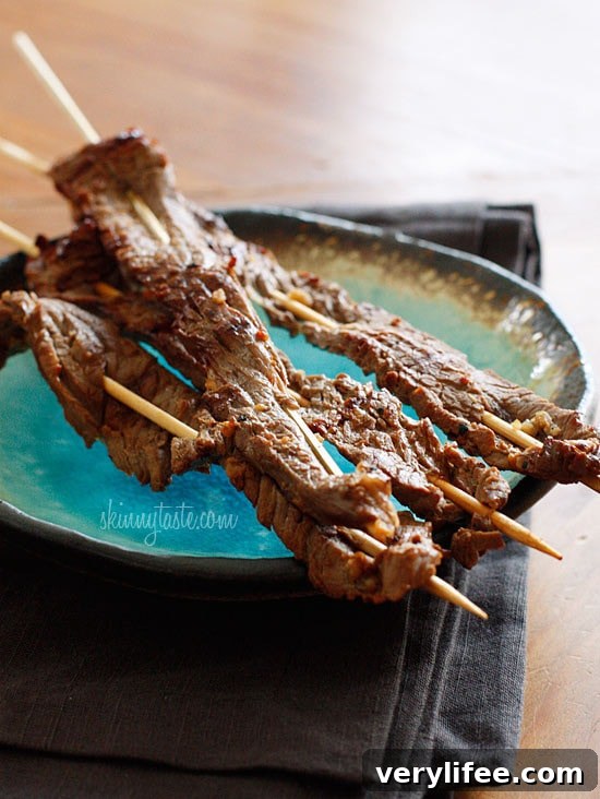 Grilled Asian Flank Steak Skewers with Soy Garlic Marinade 3 Asian Beef Skewers