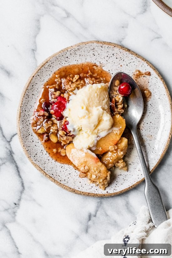 Apple Cranberry Crumble on a plate.