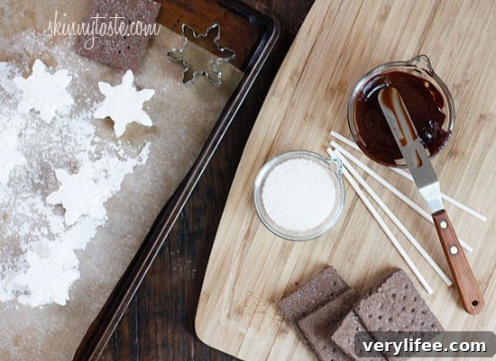Smores Pops – Chocolate graham crackers coated with melted chocolate and marshmallows on a stick. A fabulous winter treat whether you want to make them as favors or just have fun making them with the kids.
