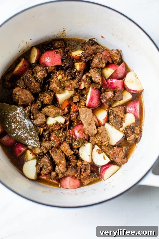 Latin Beef Stew Recipe (Carne Guisada) 5 Carne Guisada or Latin Beef Stew is made with chunks of beef simmered in beer with scallions, garlic, tomatoes, cumin and cilantro.