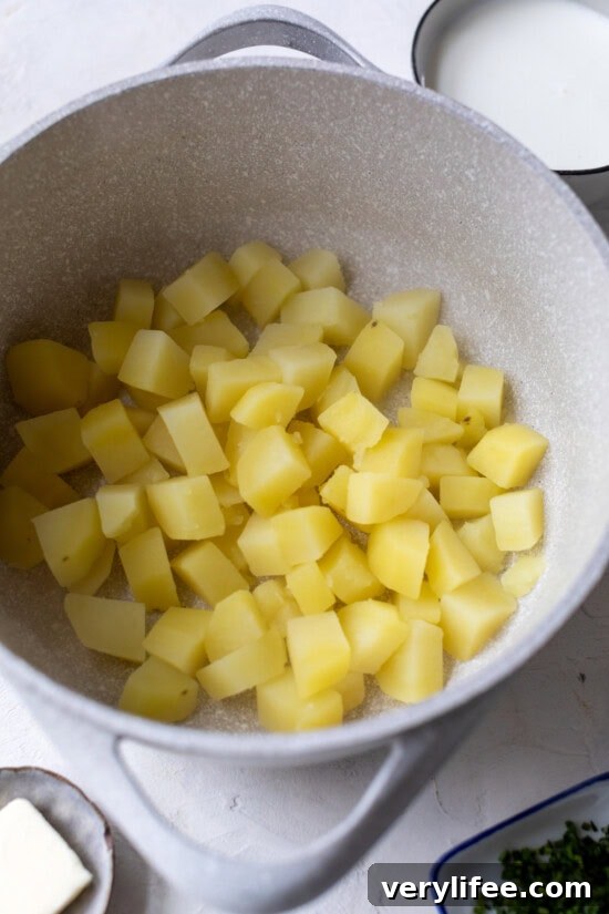 Dice the potatoes