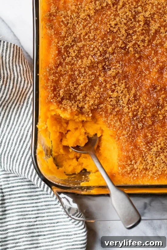 Mashed Sweet Potatoes Brulee are seasoned with with a hint of cinnamon and nutmeg topped with a caramelized brown sugar crust. Sweet potatoes are a must for Thanksgiving and this dish will be a hit on your Holiday table.