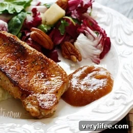 Pork chops with homemade applesauce.
