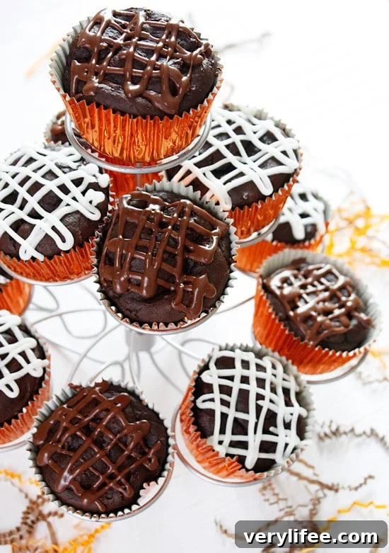 Chocolate cupcakes on a rack