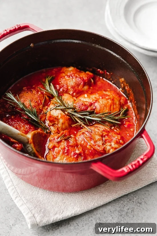 Pollo in Potacchio: Tomato and Rosemary Braised Chicken 7 Pollo in Potacchio served in a bowl.