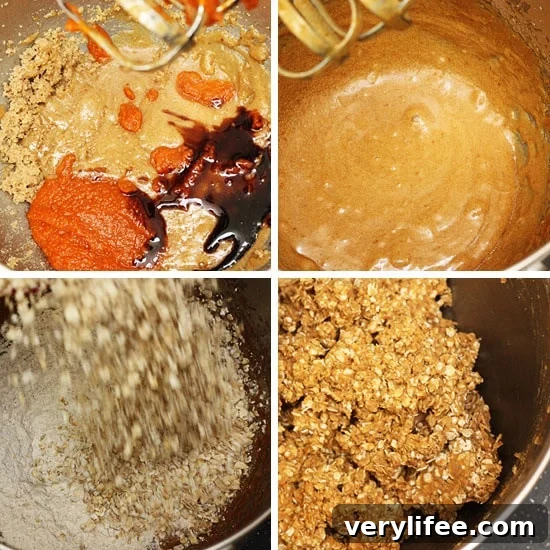 Pumpkin Spiced Oatmeal Pecan Cookies – Chewy, low-fat oatmeal cookies made with quick oats, pumpkin, spices, and chopped pecans.