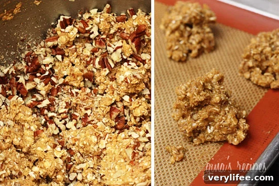Pumpkin Spiced Oatmeal Pecan Cookies – Chewy, low-fat oatmeal cookies made with quick oats, pumpkin, spices, and chopped pecans.
