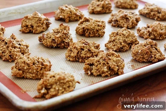 Pumpkin Spiced Oatmeal Pecan Cookies – Chewy, low-fat oatmeal cookies made with quick oats, pumpkin, spices, and chopped pecans.