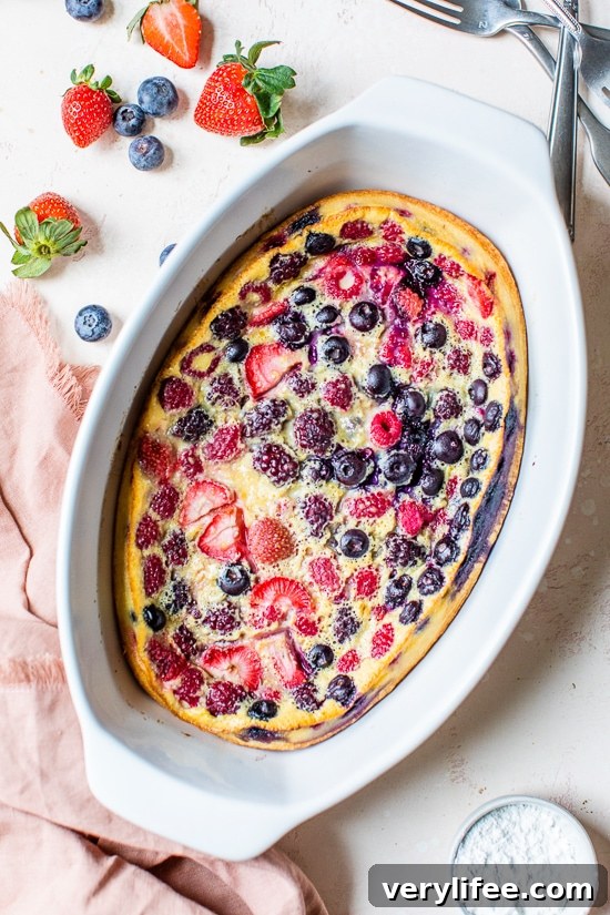 Mixed Berry Flaugnarde (Clafoutis) Recipe 4 berry custard