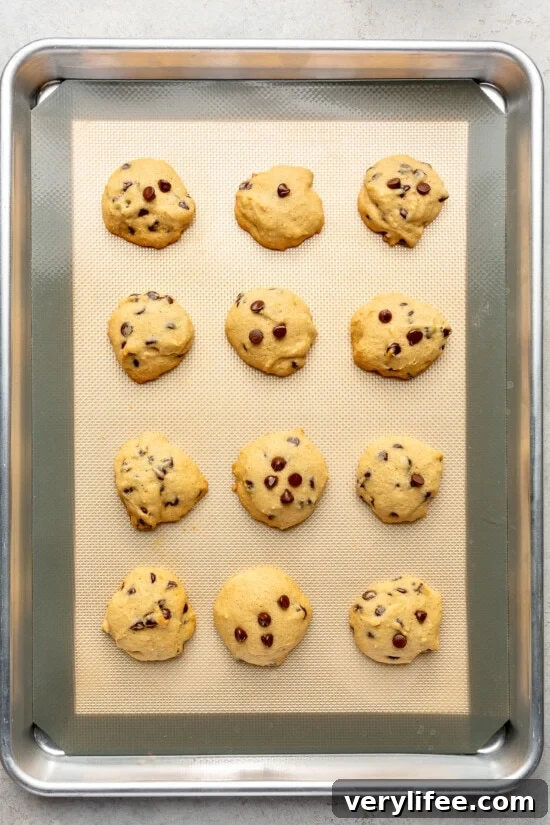 Chewy Low-Fat Chocolate Chip Cookies Recipe 11 Chocolate Chip Cookies on a baking sheet