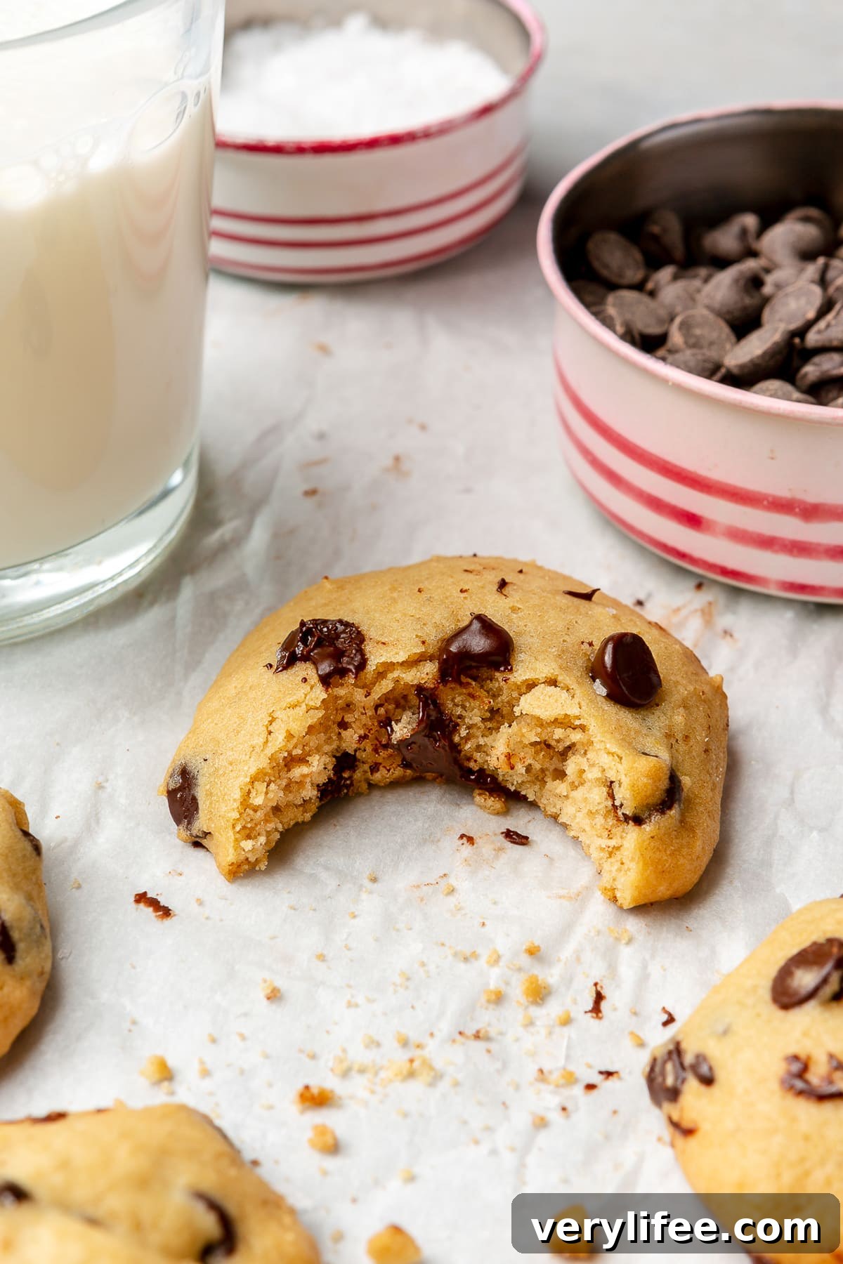 Chewy Low-Fat Chocolate Chip Cookies Recipe 3 chocolate chip cookies and milk