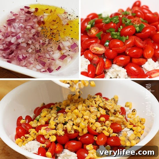 Close-up of the summer salad showing color and texture.