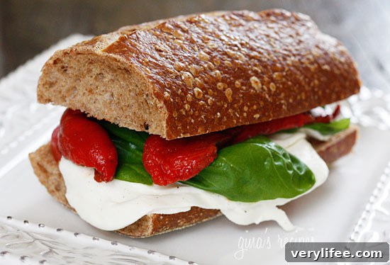Close-up of fresh mozzarella and tomato sandwich