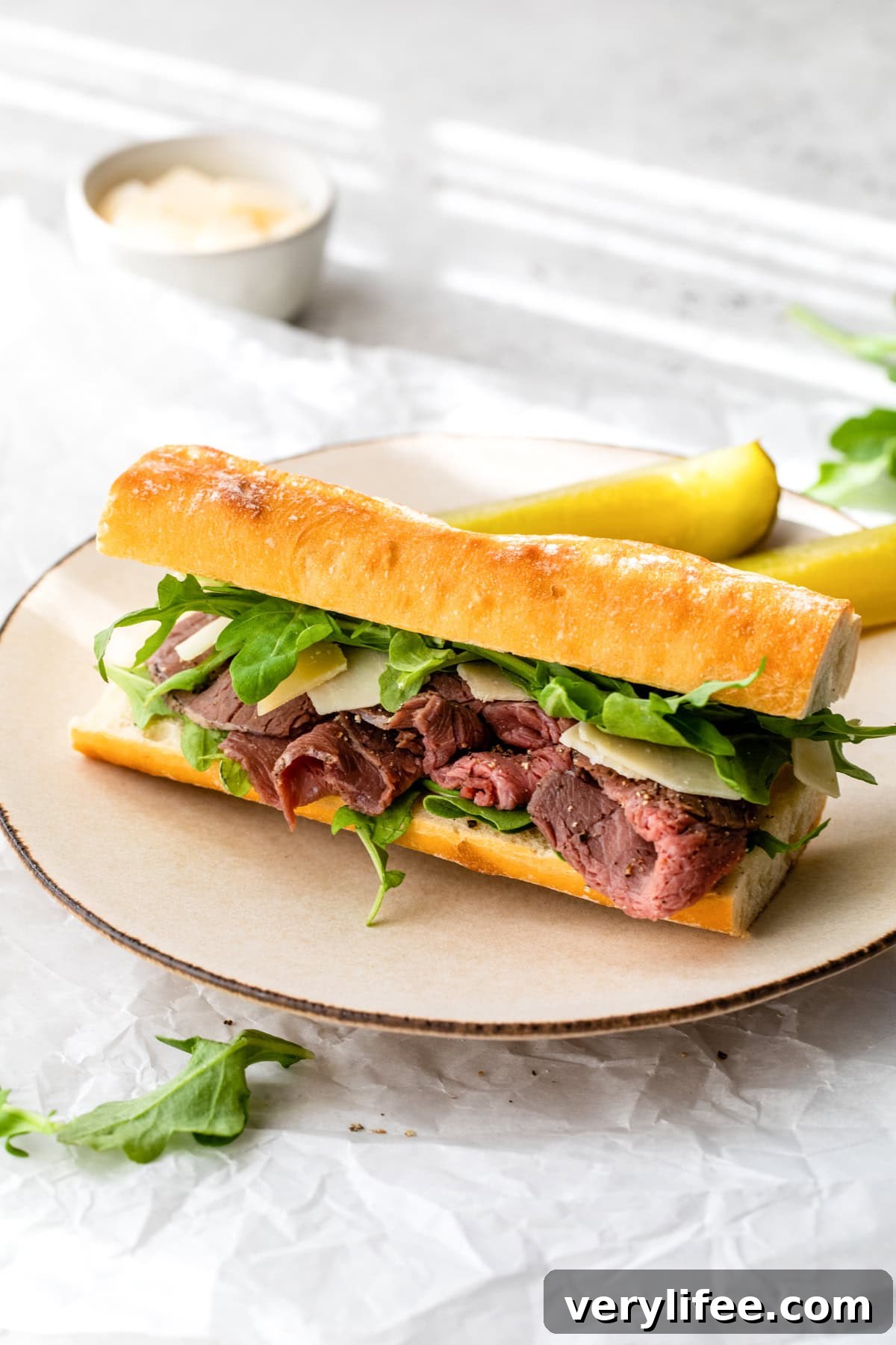 Roast Beef Sandwich Recipe with Arugula and Shaved Parmesan 3 Roast Beef Sandwich with Arugula and Shaved Parmesan