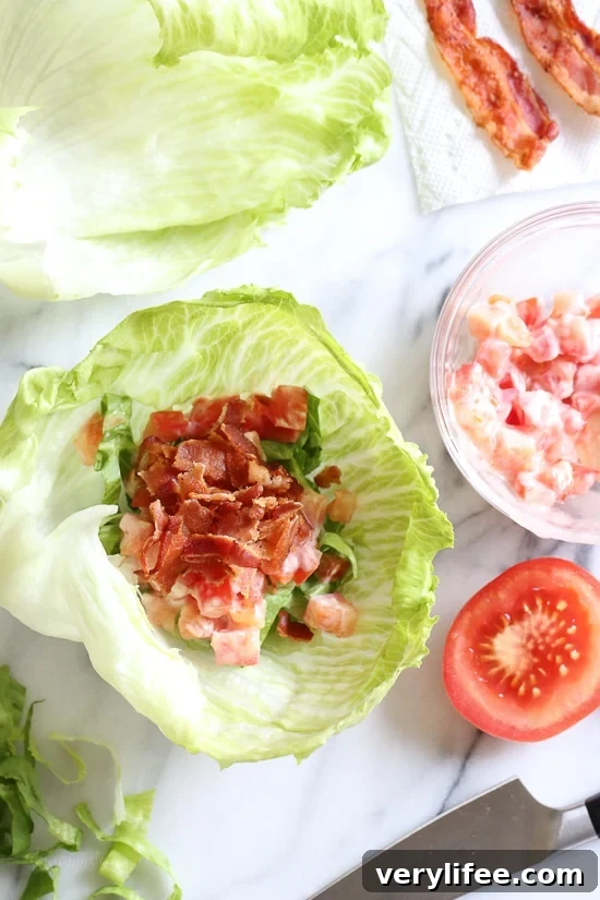 Crispy BLT Lettuce Wraps Recipe with Avocado 3 Skip the bread and enjoy all the flavors you love in a BLT, without all the carbs in these easy lettuce wraps! So easy and seriously satisfies my BLT cravings. Add some avocado if you wish!