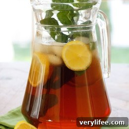 Pitcher of iced tea with mint
