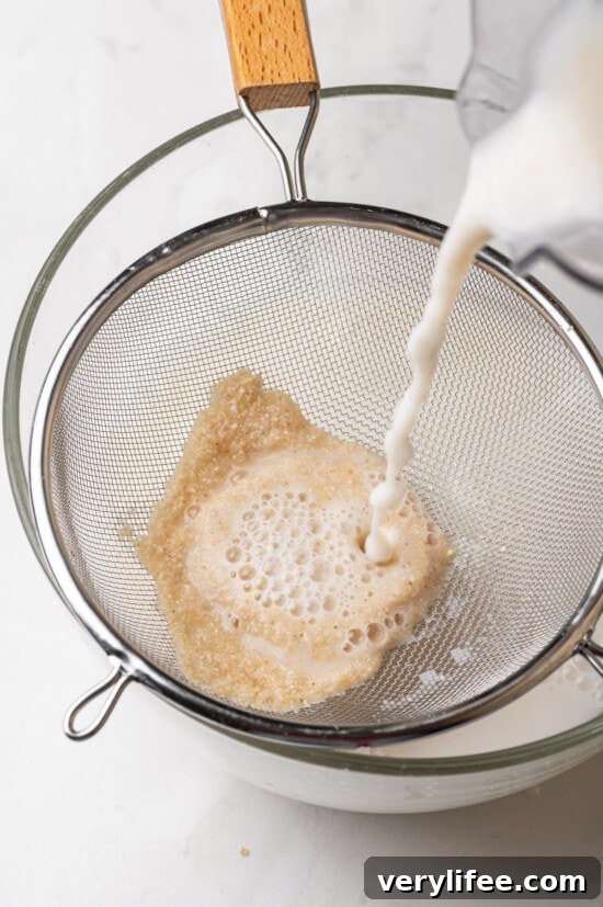 Blended rice going through a strainer