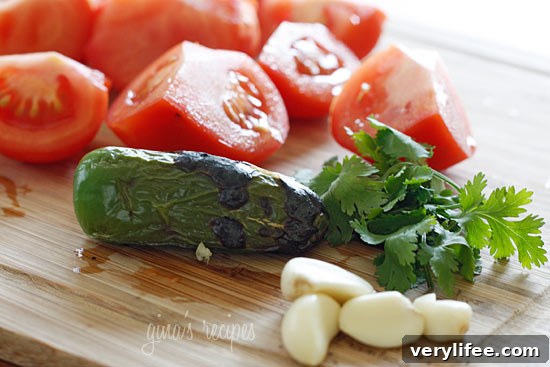 This spicy red salsa is made with fresh tomatoes, roasted jalapeño, garlic and cilantro, pureed in a blender then simmered until the tomatoes deepen in color.
