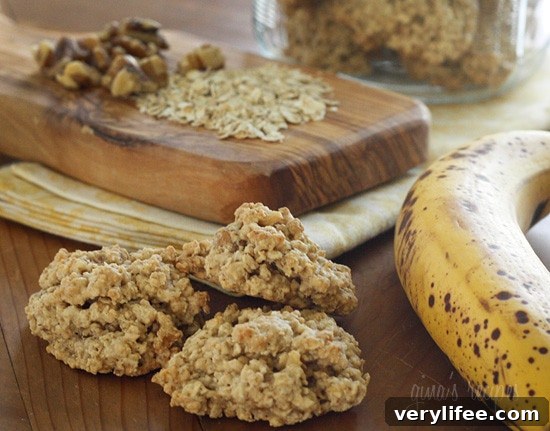 Chewy Banana Oatmeal Cookie Recipe with Nuts 4 Close-up of banana nut oatmeal cookie texture