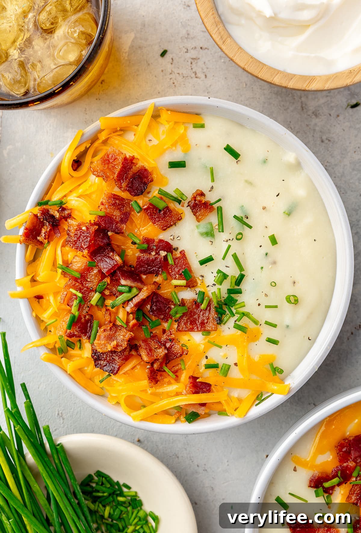 Loaded baked potato soup in a bowl