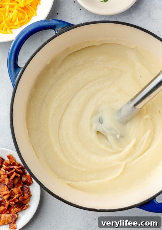 Creamy blended potato and cauliflower soup