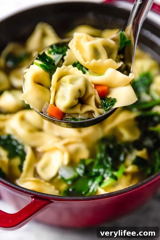 Creamy Spinach Tortellini Soup Recipe 3 Spinach Tortellini en Brodo (in broth) is an Italian soup made with spinach and cheese tortellini and vegetables in a light broth.