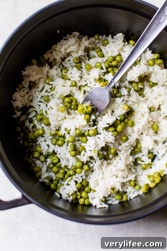 Oven-Baked Rice and Peas Casserole 2 Baked Rice and Peas plated