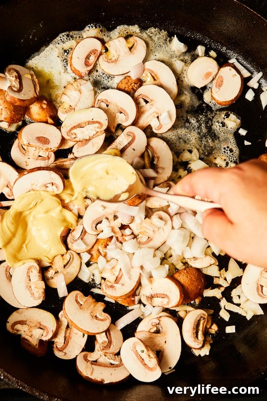 Mushrooms and shallots in pan