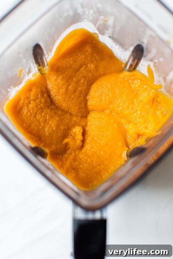 Puree sweet potatoes Sweet potatoes pureed in blender
