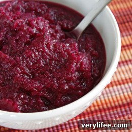 Bowl of cranberry-pineapple sauce - tart cranberries balanced with sweet crushed pineapple