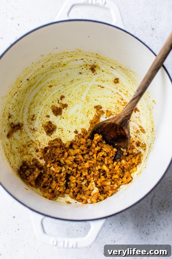 sauteed onions, curry and garam masala