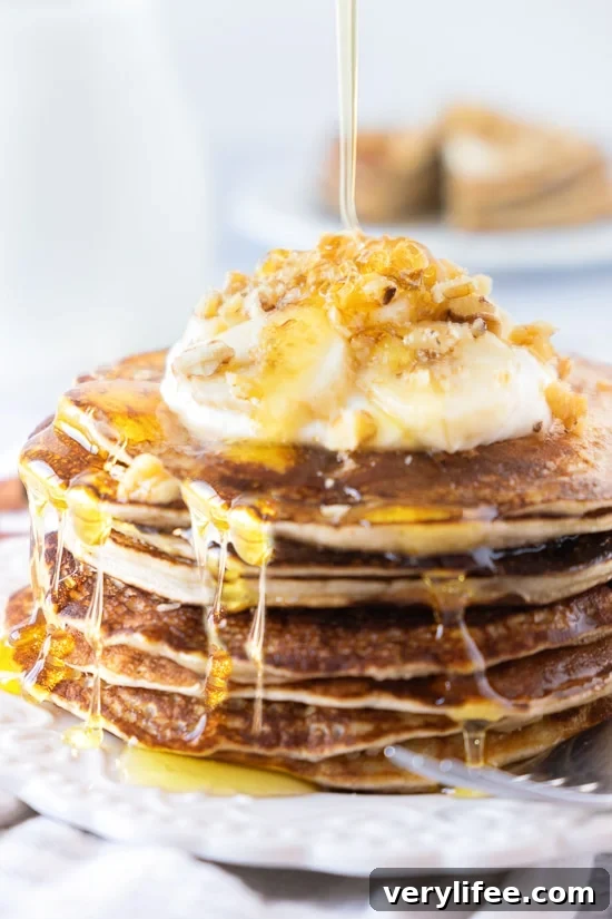 Whole Wheat Banana Nut Pancakes on a plate