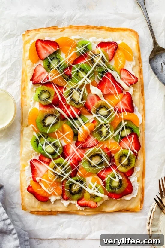 Crispy Phyllo Tart with Fresh Fruit 10 Drizzle Phyllo Fruit Tart with melted white chocolate