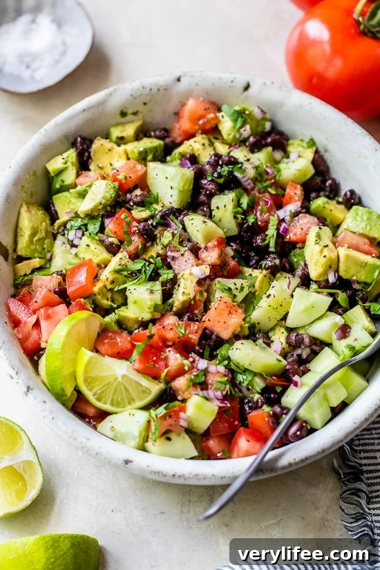 black bean salad with cucumbers and tomatoes
