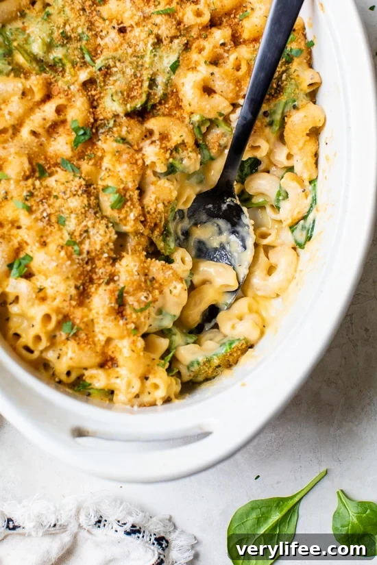 Baked Mac and Cheese with spinach.