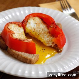 Red pepper ring with an egg cooked in the center