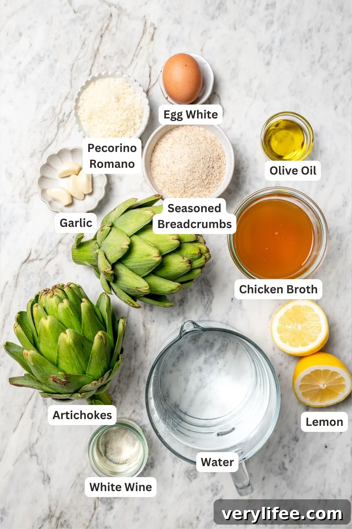Garlic-Parmesan Stuffed Artichokes Recipe 2 Overhead view of ingredients for stuffed artichokes